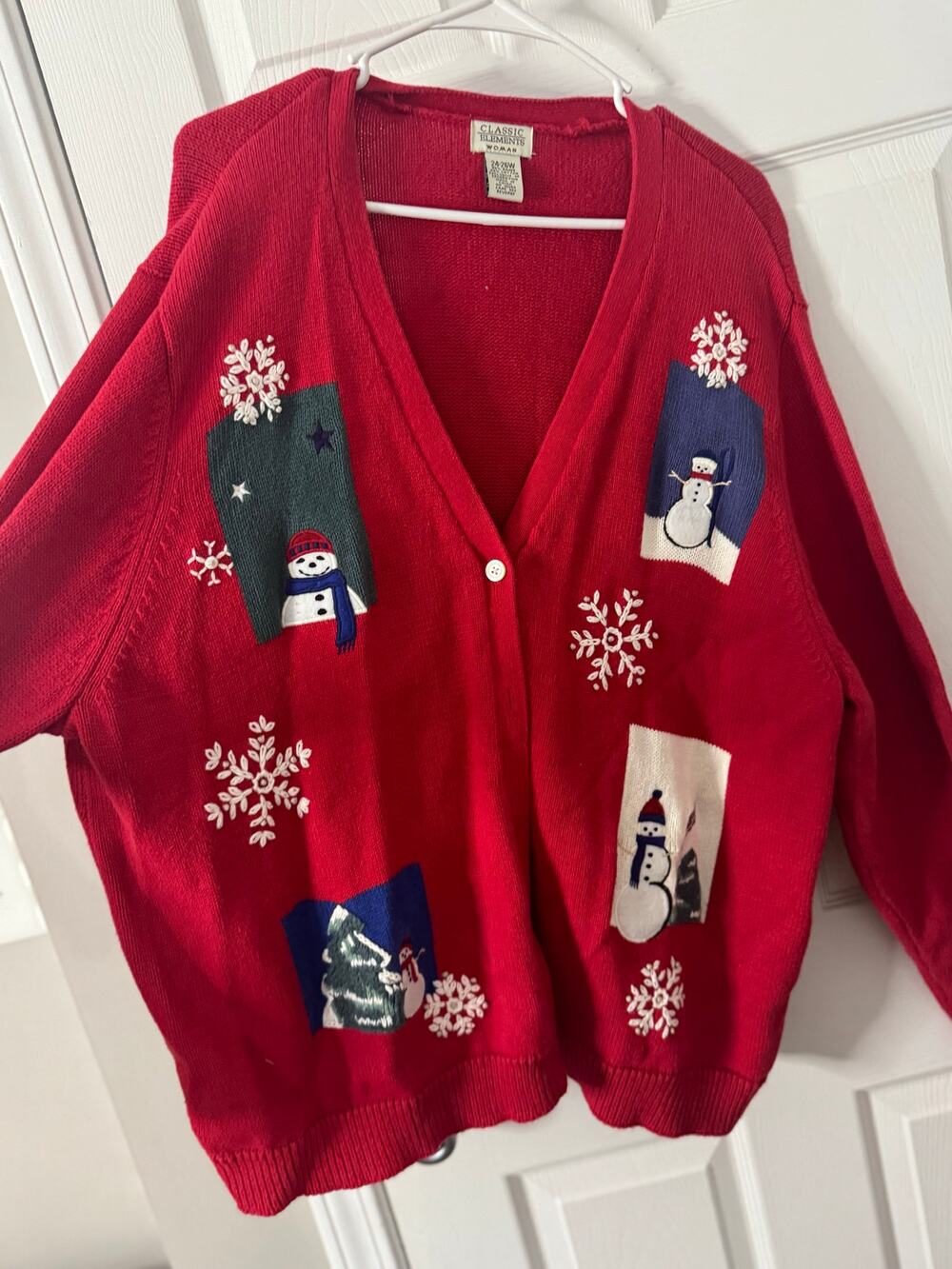 Classic Elements Vintage Snowman Snowflake Red Cardigan Sweater Sz: 24-26 W